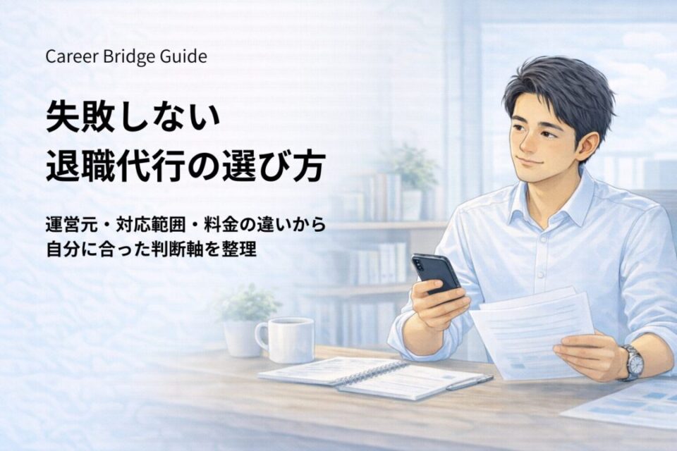 失敗しない退職代行の選び方を解説するイメージ｜運営元・対応範囲・料金の違いから比較するガイド