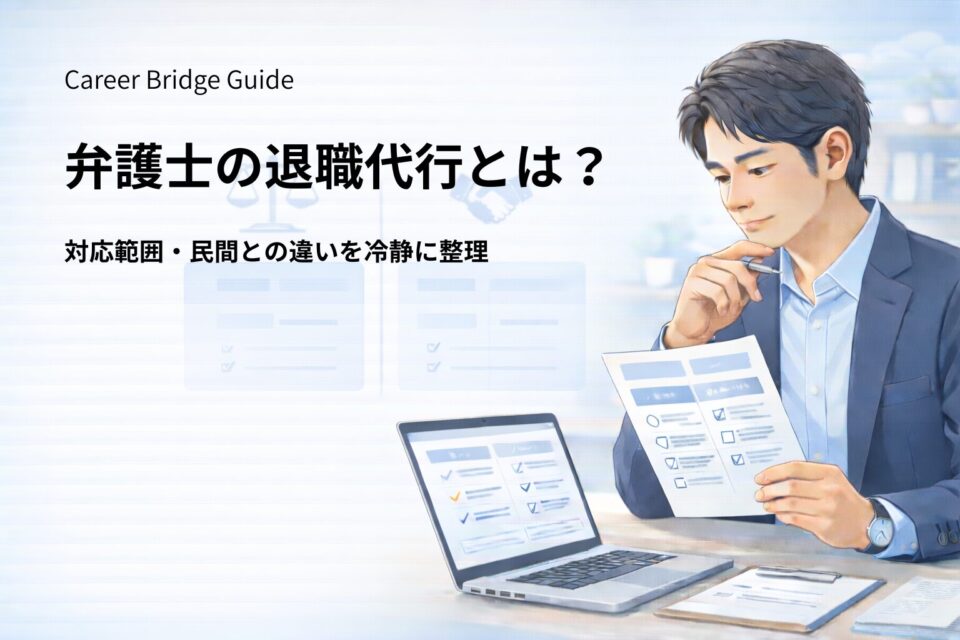 弁護士が退職代行の対応範囲を整理しているイメージ｜民間との違いを比較