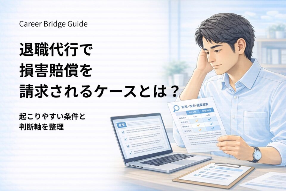 退職代行の利用で損害賠償リスクや注意点を整理して確認するビジネスパーソンのイメージ