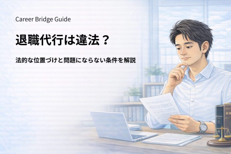 退職代行が違法かどうかと弁護士法との関係を解説するイメージ