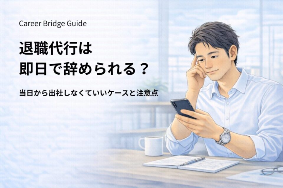 退職代行を使って即日退職できる仕組みと当日の流れを解説するイメージ