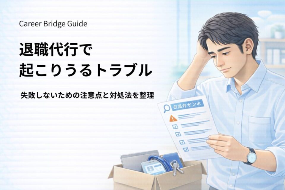 退職代行を使った際に起こりやすいトラブルとその対策をイメージした図